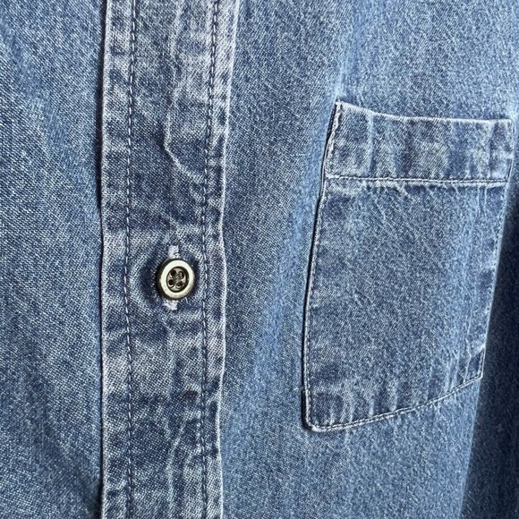 Vermont Country Store Denim Shirt Dress XL Blue Short Sleeve Cottagecore Prairie - Picture 5 of 8